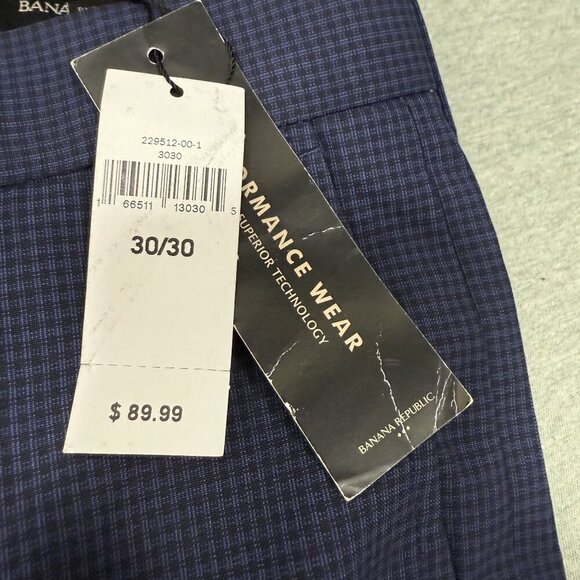 Banana Republic Pants Mens 30X30 Checkered Blue Stretch Standard Fit Performance - Picture 3 of 9
